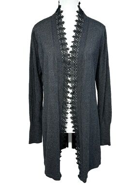 Soft Surroundings Cotton Cashmere Lace Trim Duster Cardigan Gray Victorian Med